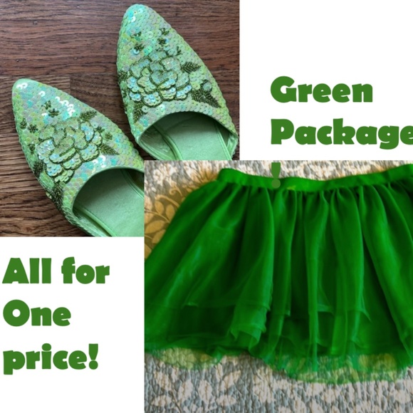 Slippers: Lime Green Sequin / Beaded Women's Mules and free tutu included! - Picture 1 of 7